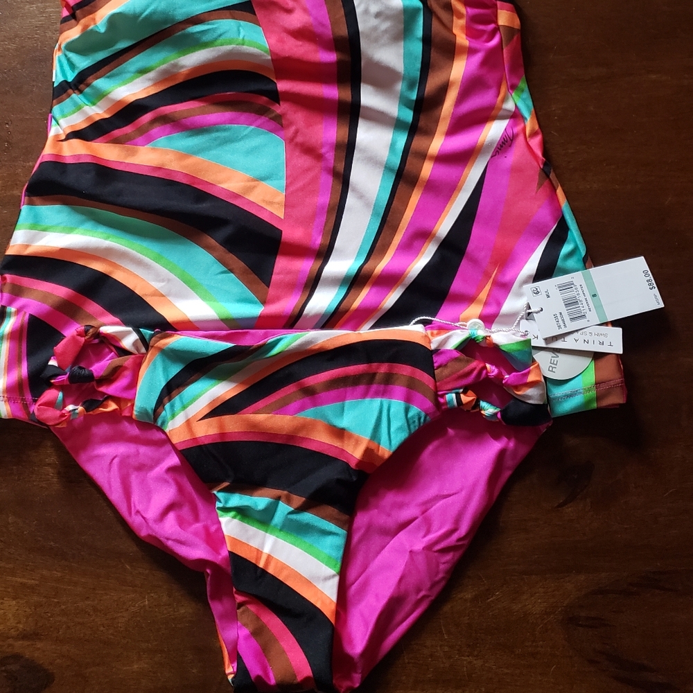 NWT Trina Turk Swoop Reversible Tankini Top & Knotted Bottom Set - Picture 8 of 9